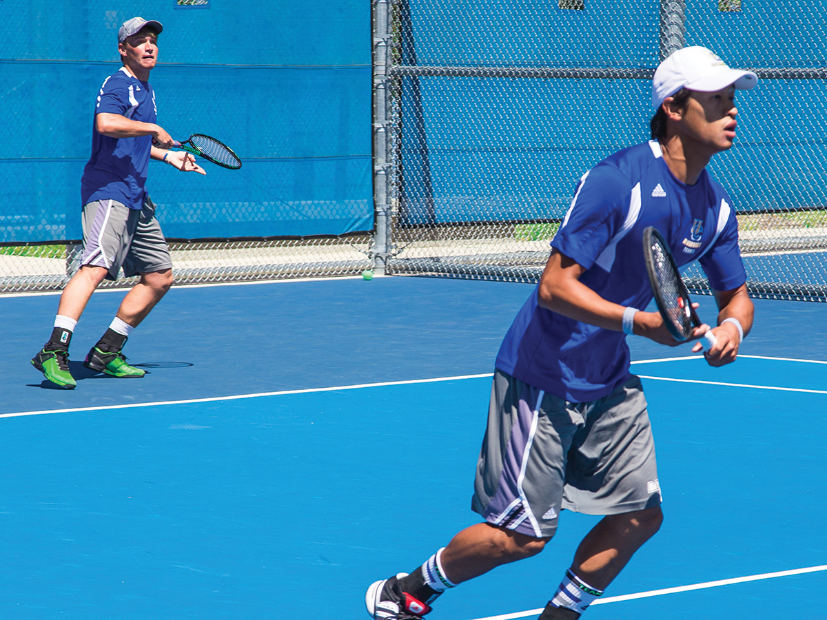 Kyle McCann and Sean Yun during a doubles match against Middlebury.