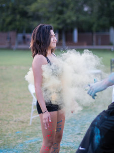 Students threw colored powder at each other.