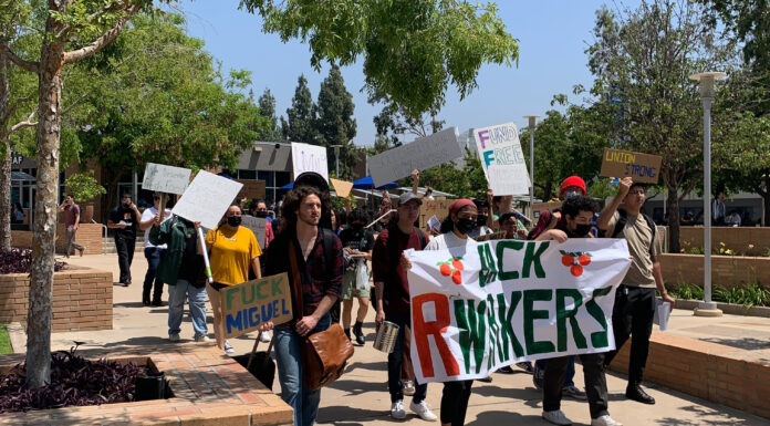 Student workers hold a protest in solidarity with student’s attempts to unionize